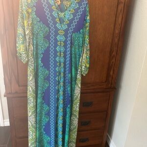 Johnny Was Blue and Green Floral Print Maxi Dress